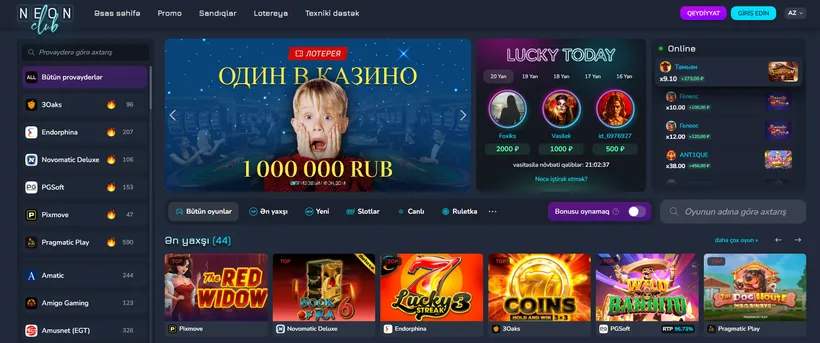 Neon Club onlayn kazino haqqında ümumi baxış